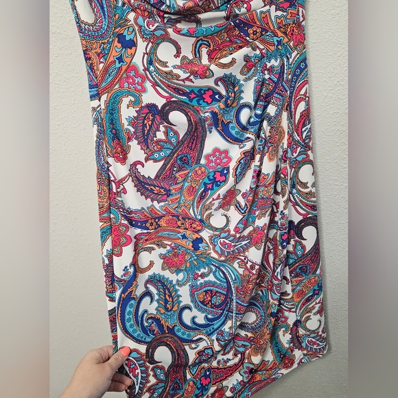 Lauren ralph lauren 6 sleeveless paisley floral sheath cowl neck midi dress - Picture 4 of 7